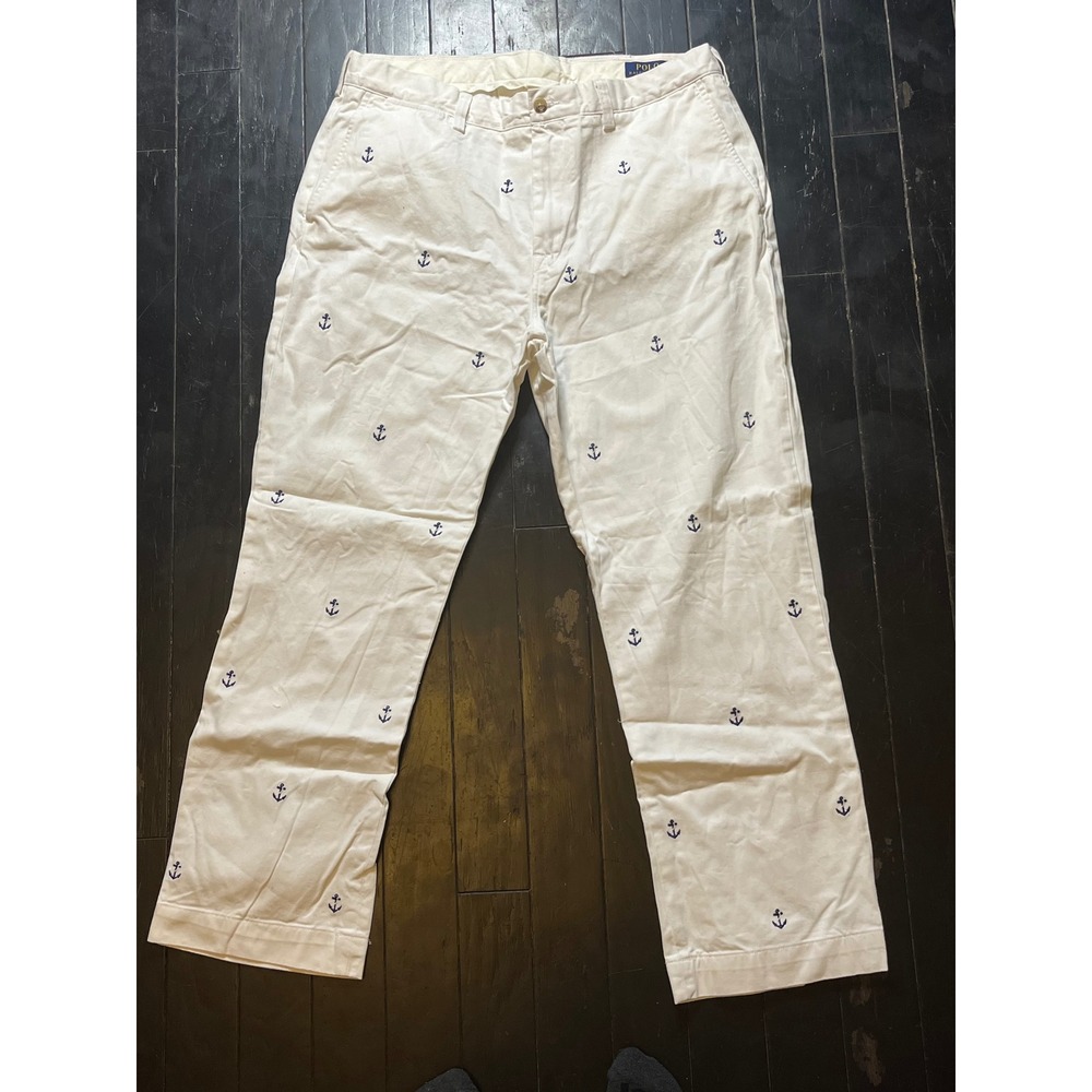 Polo Ralph Lauren Mens Classic Fit White Embroidered Anchor Chino Pants SZ 36 30 - Picture 11 of 12